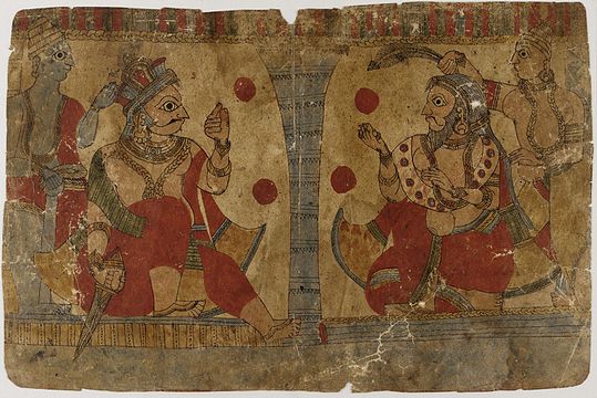 "Abhimanyu_Asks_for_His_Father_Arjuna's_Chariot,_Scene_from_the_Story_of_the_Marriage_of_Abhimanyu_and_Vatsala,_Folio_from_a_Mahabharata_((War_of_the)_Great_Bharatas)_LACMA_M.85.297.9.jpg" by User:Fæ