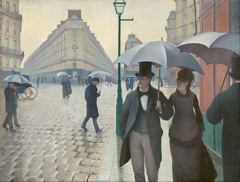 Gustave Caillebotte, "Paris Street; Rainy Day, 1977