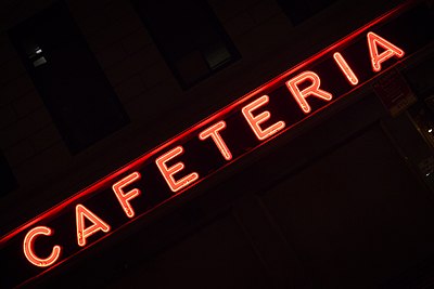 Neon sign for the Odeon Restaurant viewed from Thomas Street, Manhattan, by Billie Grace Ward, 2015