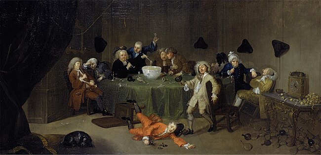 W. Hogarth. "A Midnight Modern Conversation",c.1732