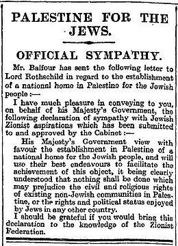 "Balfour_Declaration_in_the_Times_9_November_1917.jpg" by User:Oncenawhile