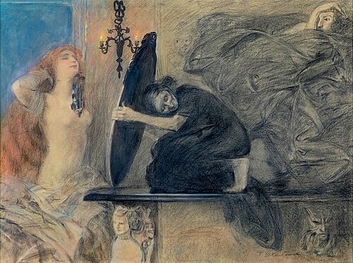 Teodor Axentowicz, "Night. Before a Mirror", c. 1910