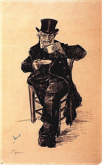 Vincent Van Gogh, "Orphan Man with Top Hat, Drinking Coffee", 1882