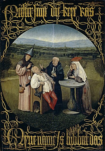 Hieronymus Bosch, "Cutting the Stone" or "The Extraction of the Stone of Madness", about 1494 or later