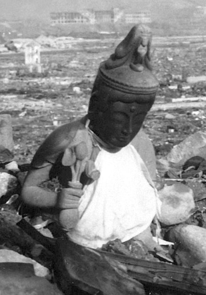 File:Charred Buddha statue detail, Nagasaki temple destroyed (cropped).jpg