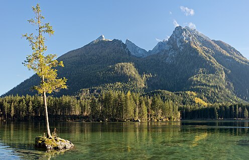 View from the Hintersee to the Hochkalter-Mountains in the Berchtesgaden Alps