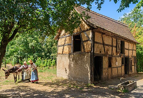 Half-timbered animal stall from Grussenheim (Building No. 6), Écomusée d’Alsace, Ungersheim, Haut-Rhin, France